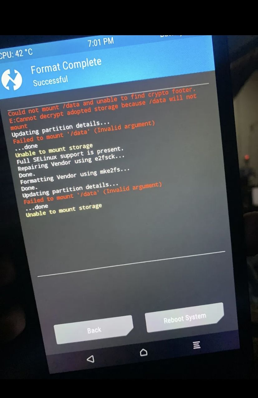 TWRP repairing and formatting the vendor partition with e2fsck and mke2fs